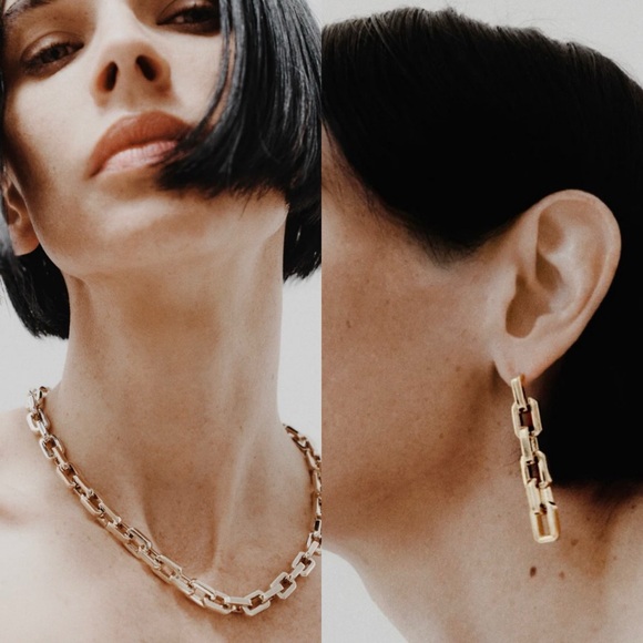 Eddie Borgo 12 Karat Gold Plated Supra Chain Link Necklace & Earring Set $675 - Picture 1 of 7